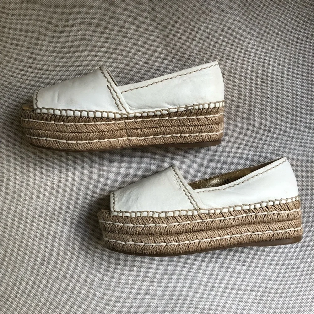 Prada Espadrille Sandals Platform White Leather US 5